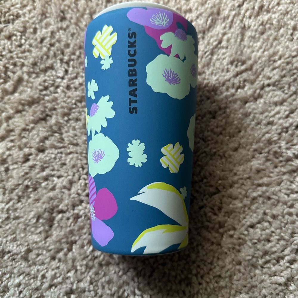 Starbucks Matte Blue Floral Travel Tumbler with Pastel Accents